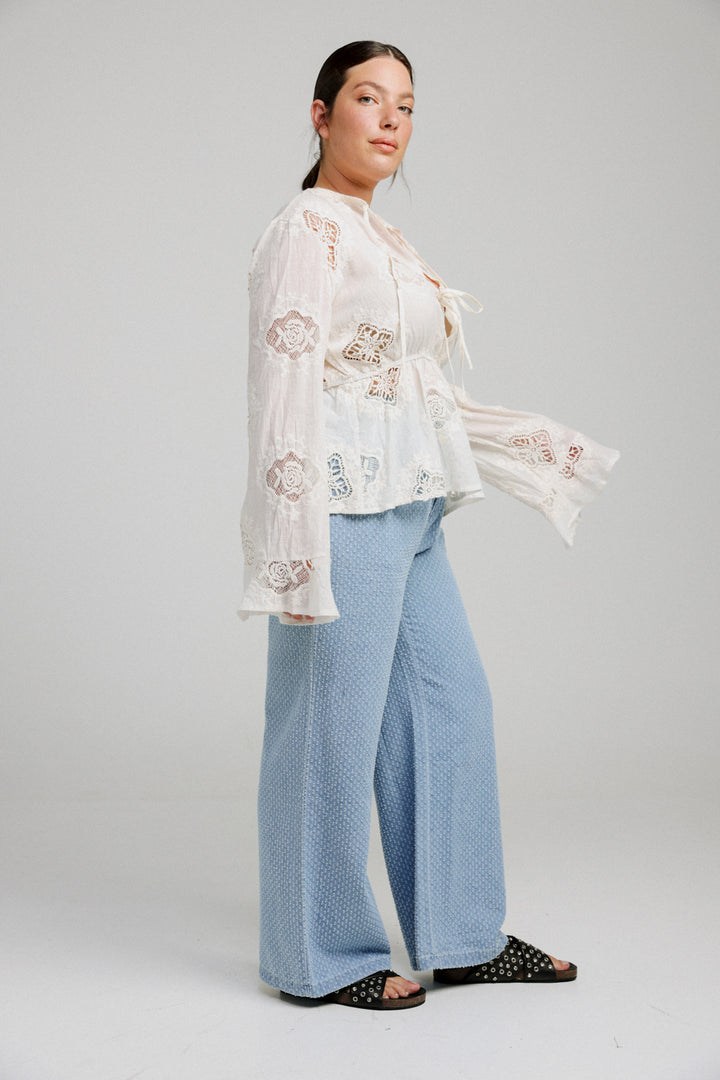 Flowered Lace Cream Shirt