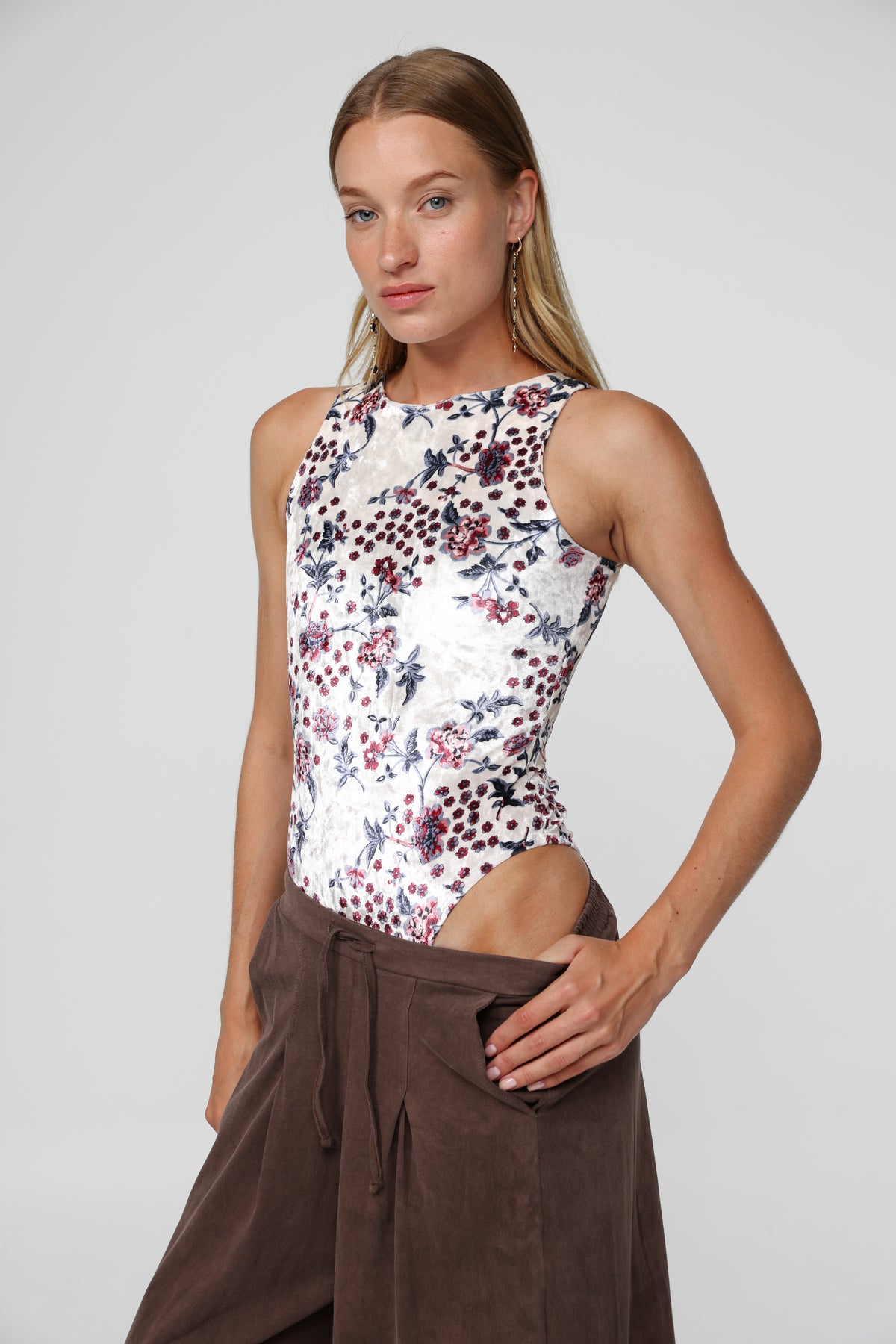 トップス fetico floral print velour bodysuits 415c3cce-18ff-4393-b902-