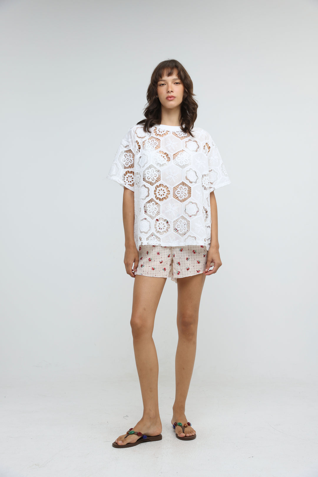 Floral White Cutwork T-Shirt