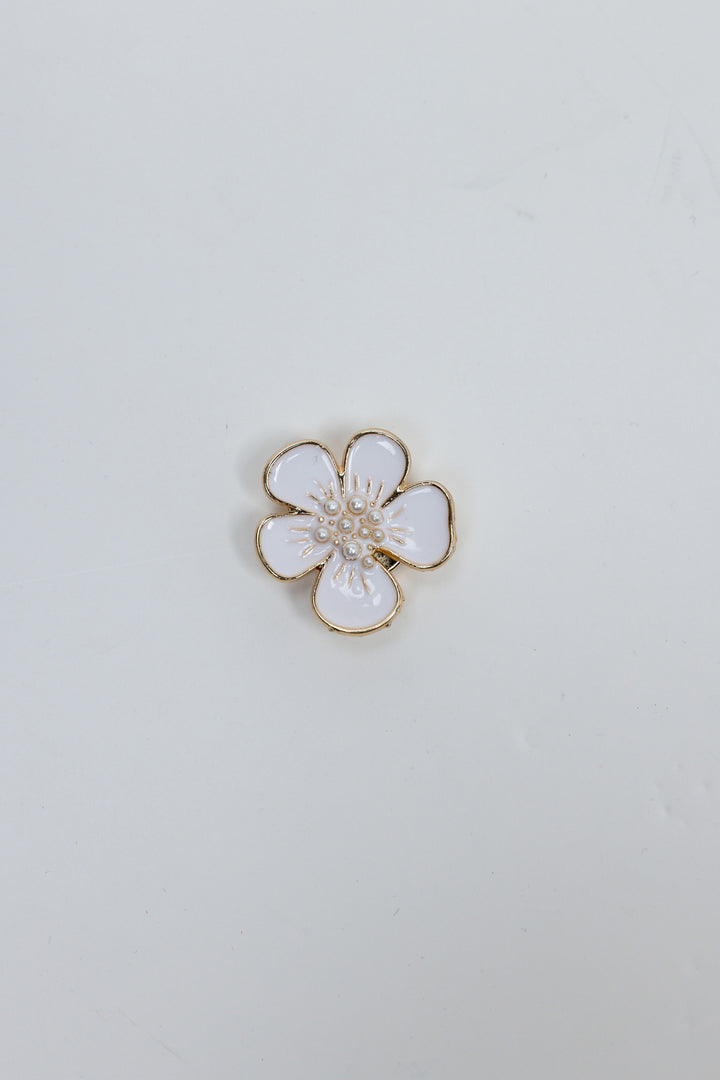 White Enamel Pearl Flower Button