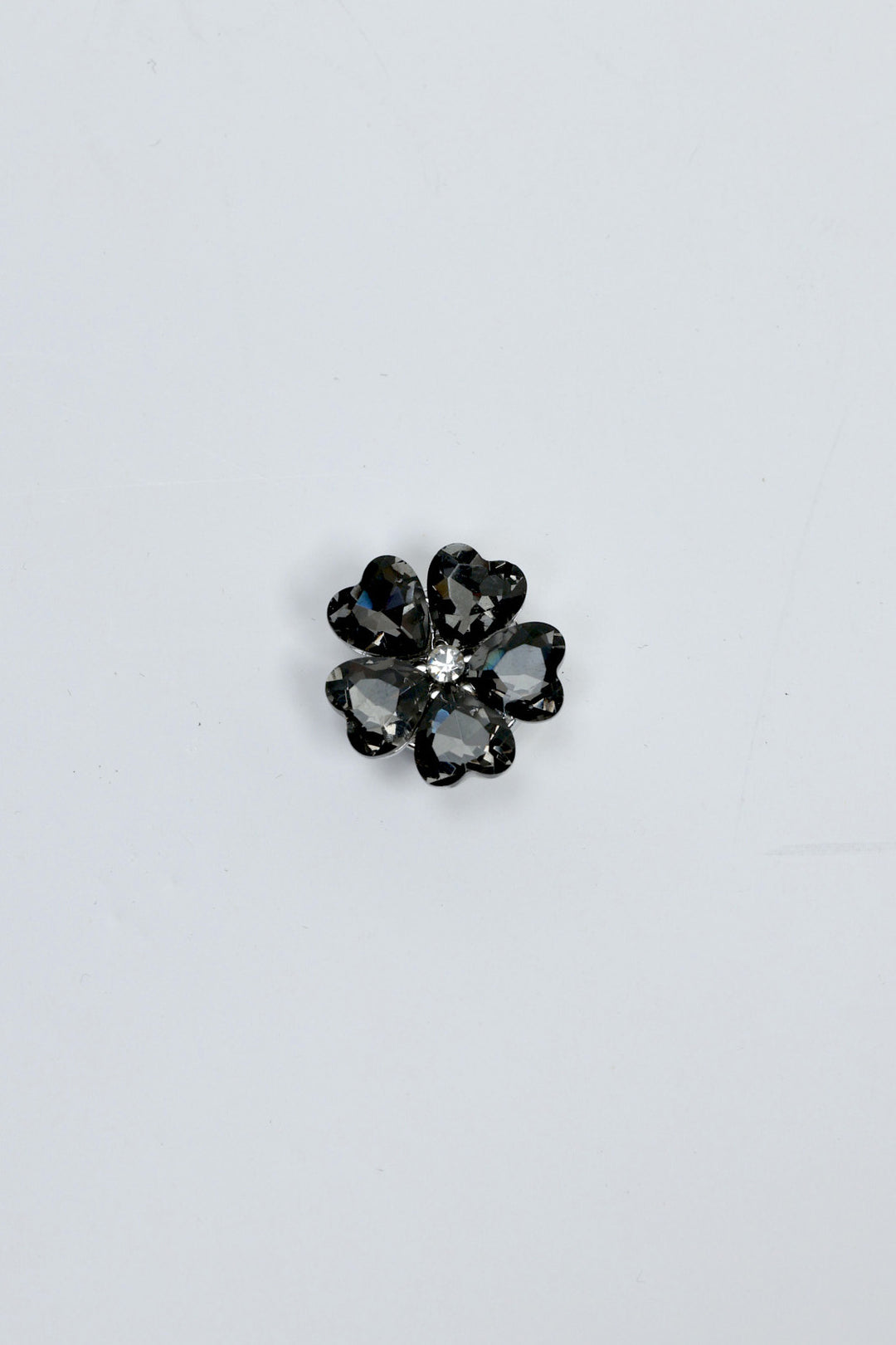Black Crystal Heart Flower Button