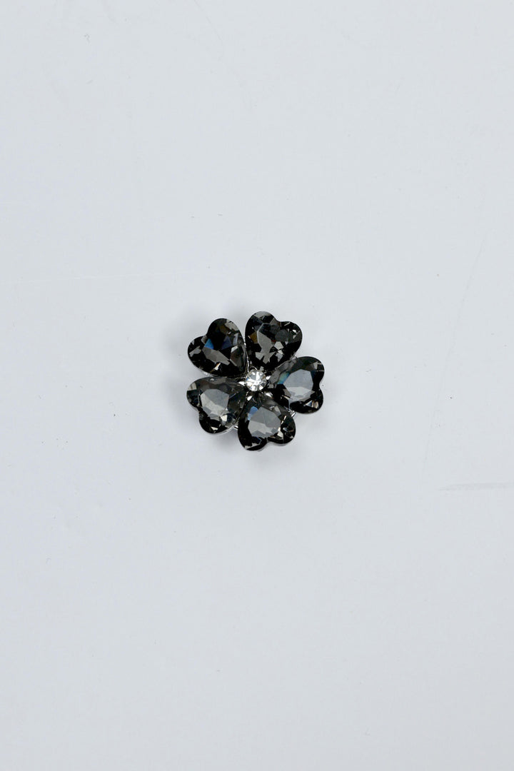 Black Crystal Heart Flower Button