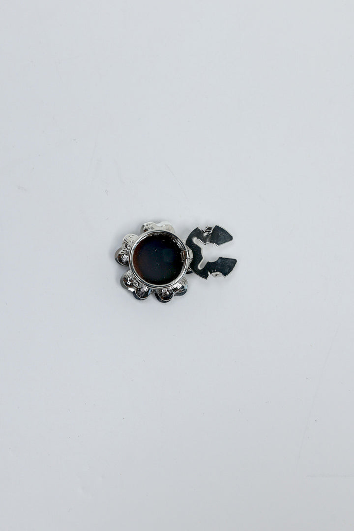 Black Crystal Heart Flower Button