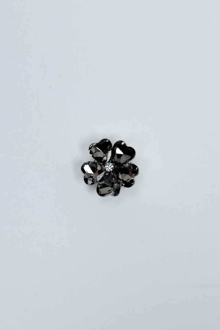 Black Crystal Heart Flower Button