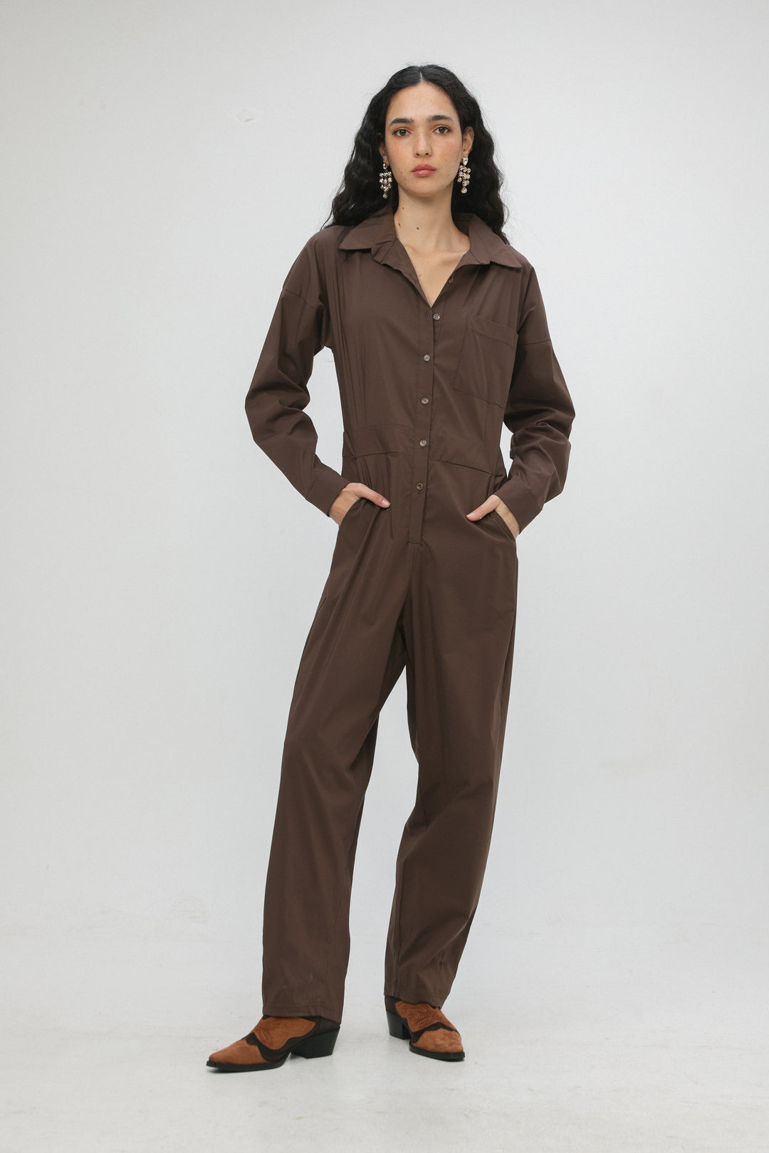 Shoreditch Brown Jumpsuit אוברול ארוך בצבע חום לנשים
