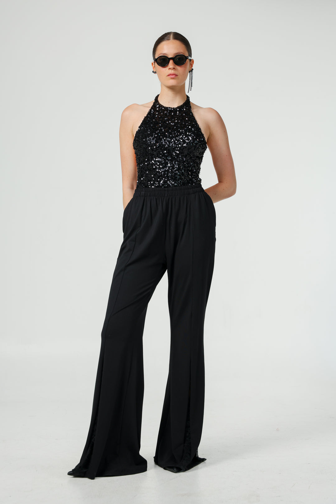 Lace Black Wide Leg Bottoms