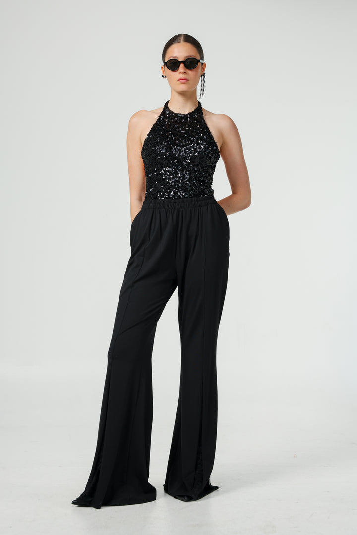 Lace Black Wide Leg Bottoms
