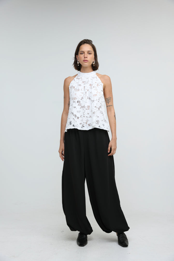 Floral Lace White Halter Top