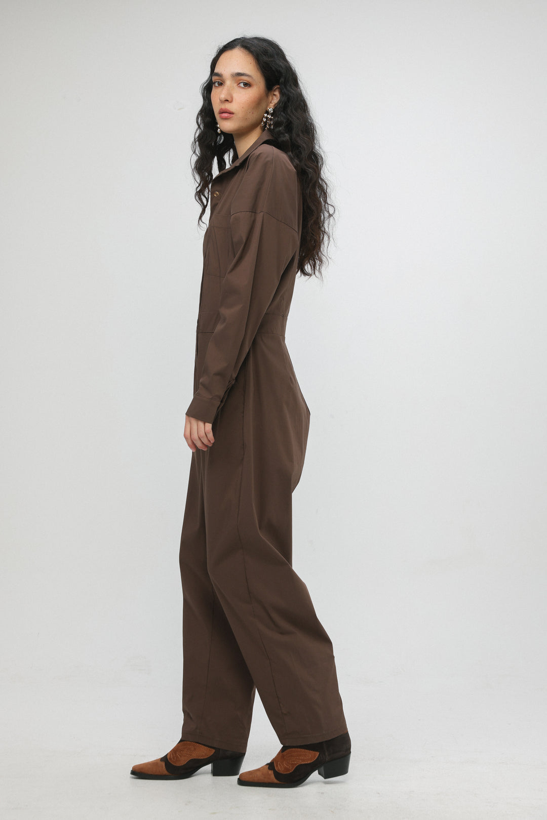 אוברול חום מחויט Shoreditch Brown Jumpsuit