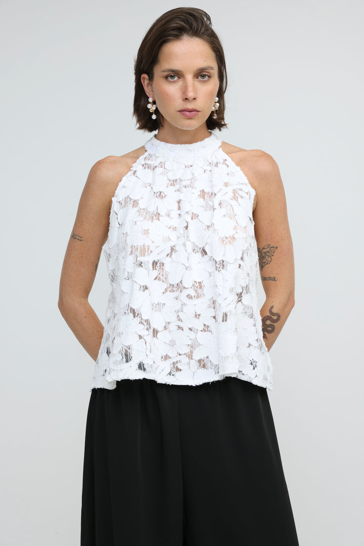 Floral Lace White Halter Top