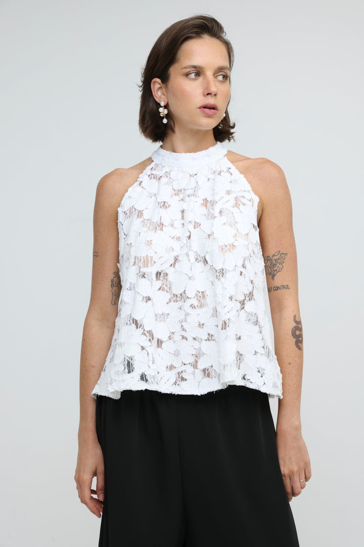 Floral Lace White Halter Top