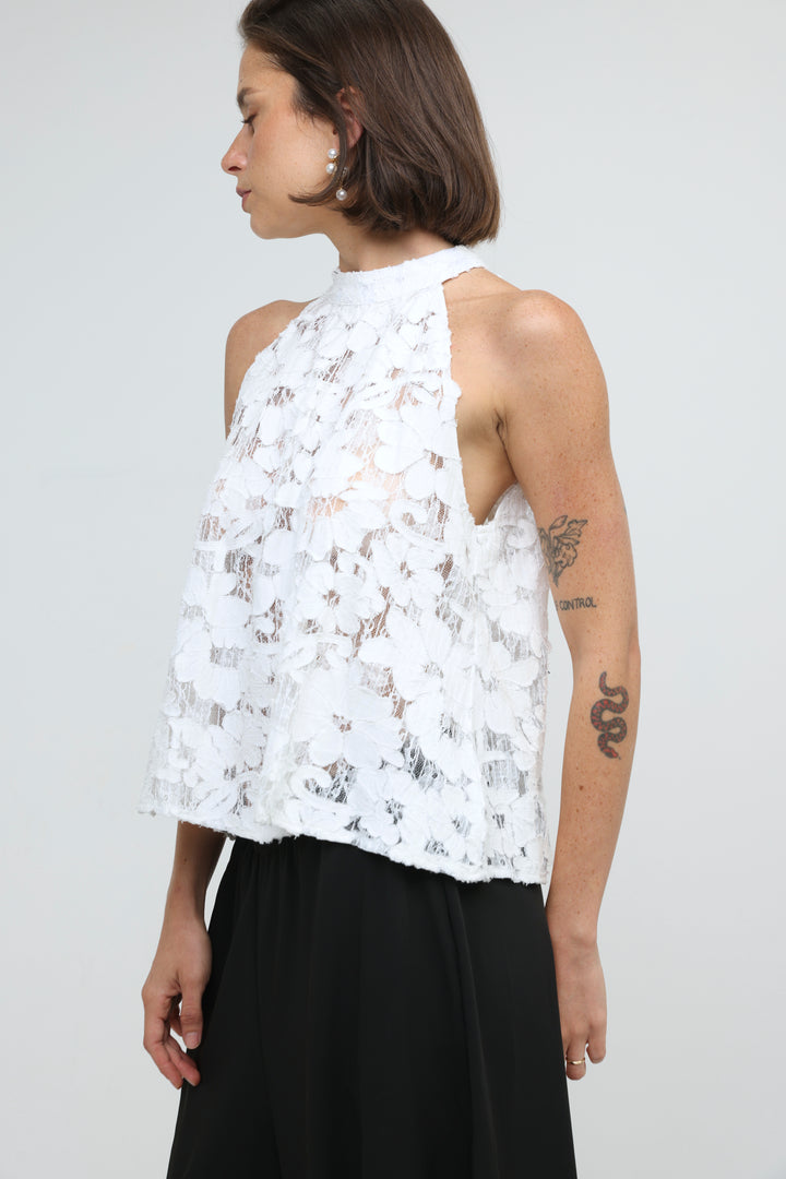 Floral Lace White Halter Top