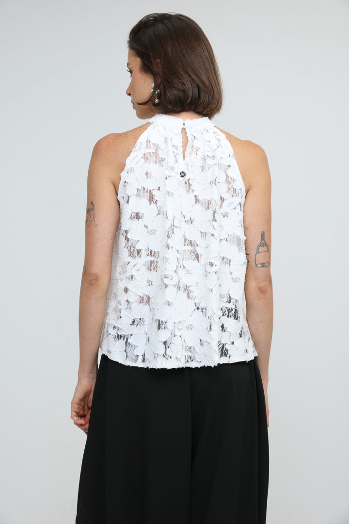 Floral Lace White Halter Top