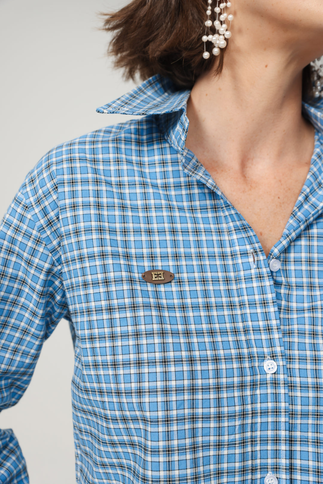 Blue Plaid Cropped Buttoned Shirt