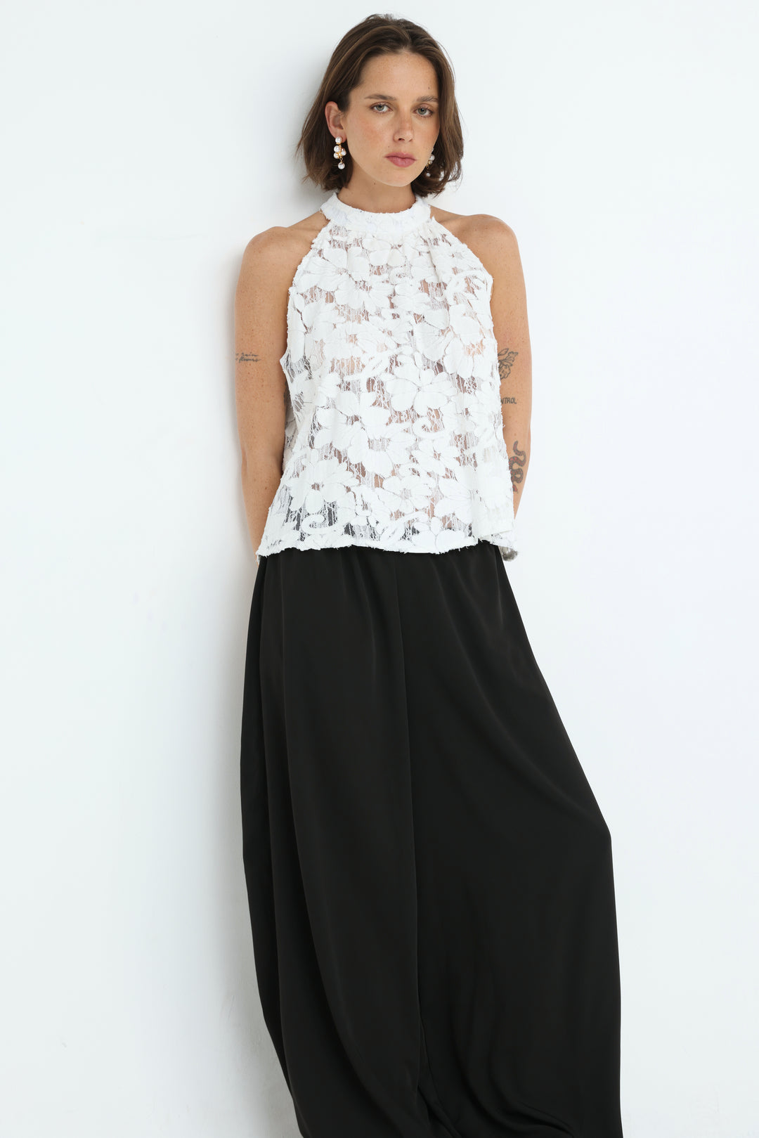 Floral Lace White Halter Top