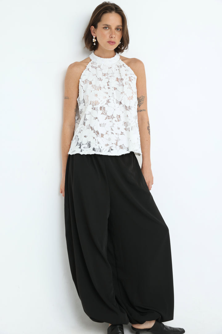 Floral Lace White Halter Top