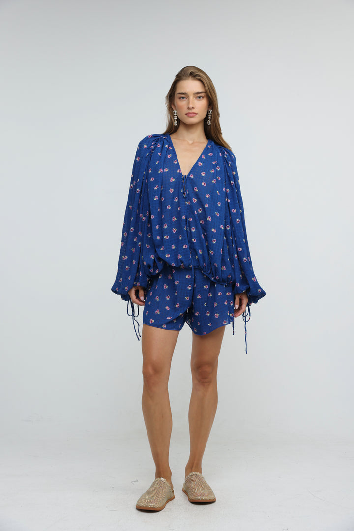 Blue Floral Tie-Front Set