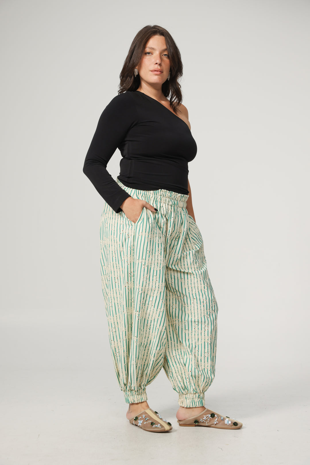 Black One Shoulder Padded Shirt