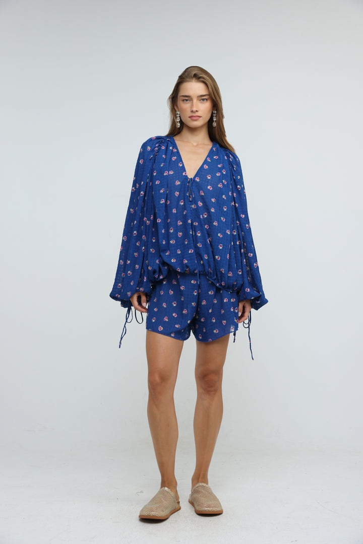 Blue Floral Tie-Front Set
