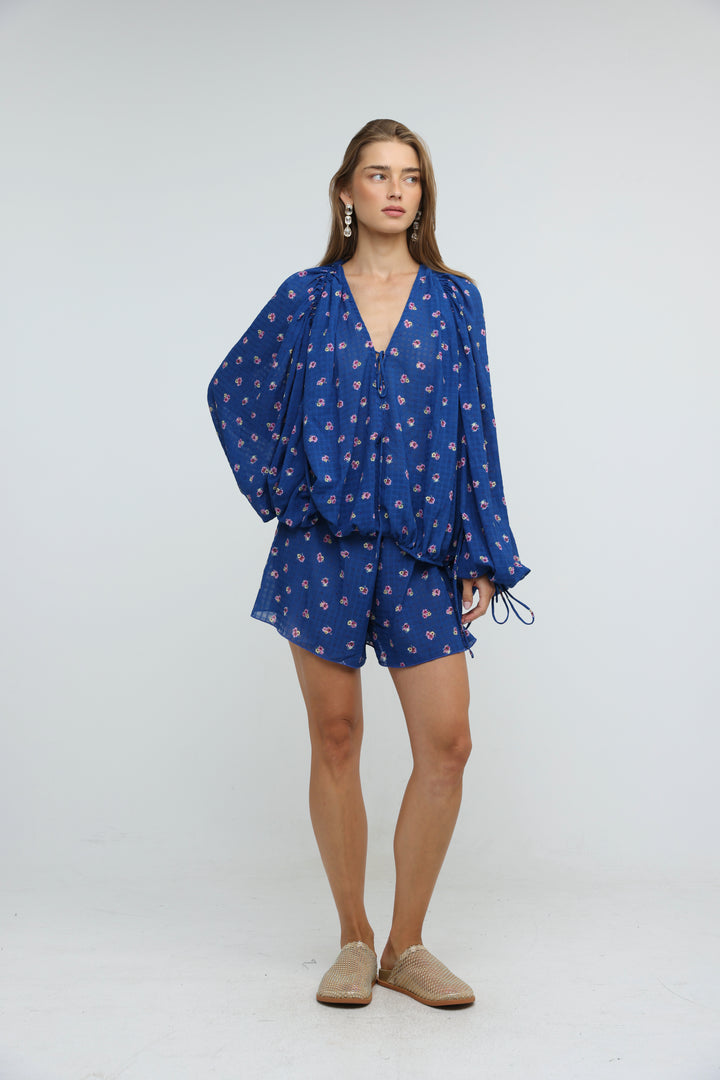 Blue Floral Tie-Front Set