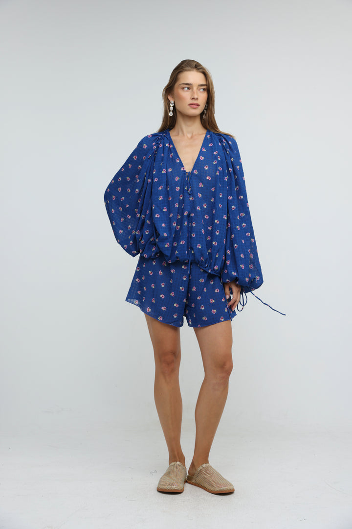Blue Floral Tie-Front Set