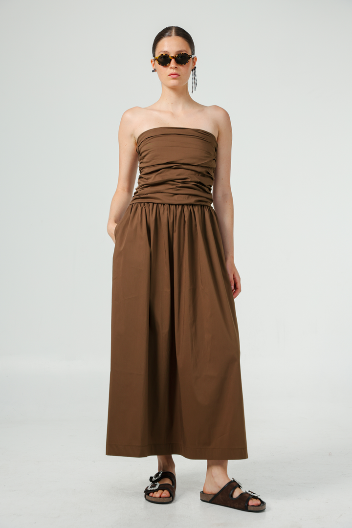 Listen Brown Strapless Dress