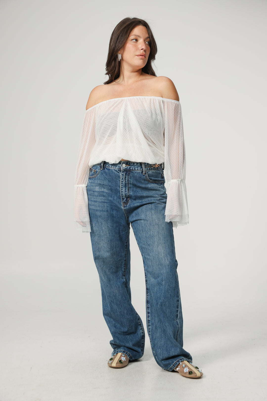 Sheer Black Off-Shoulder Mesh Top