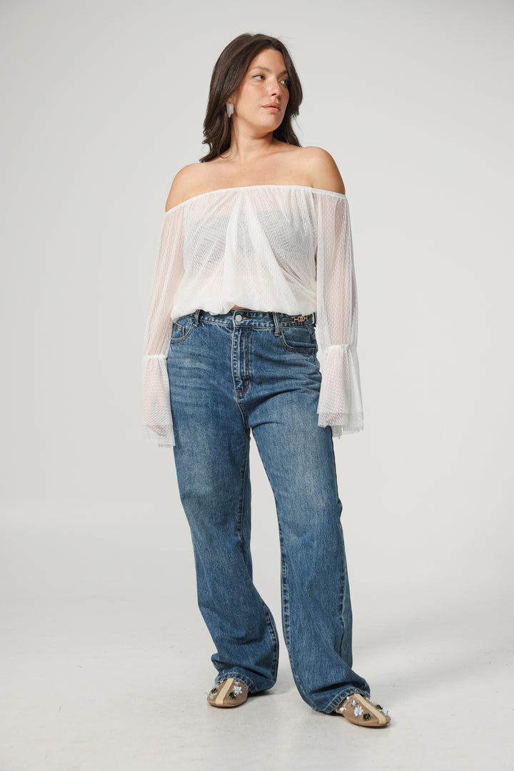Sheer Black Off-Shoulder Mesh Top