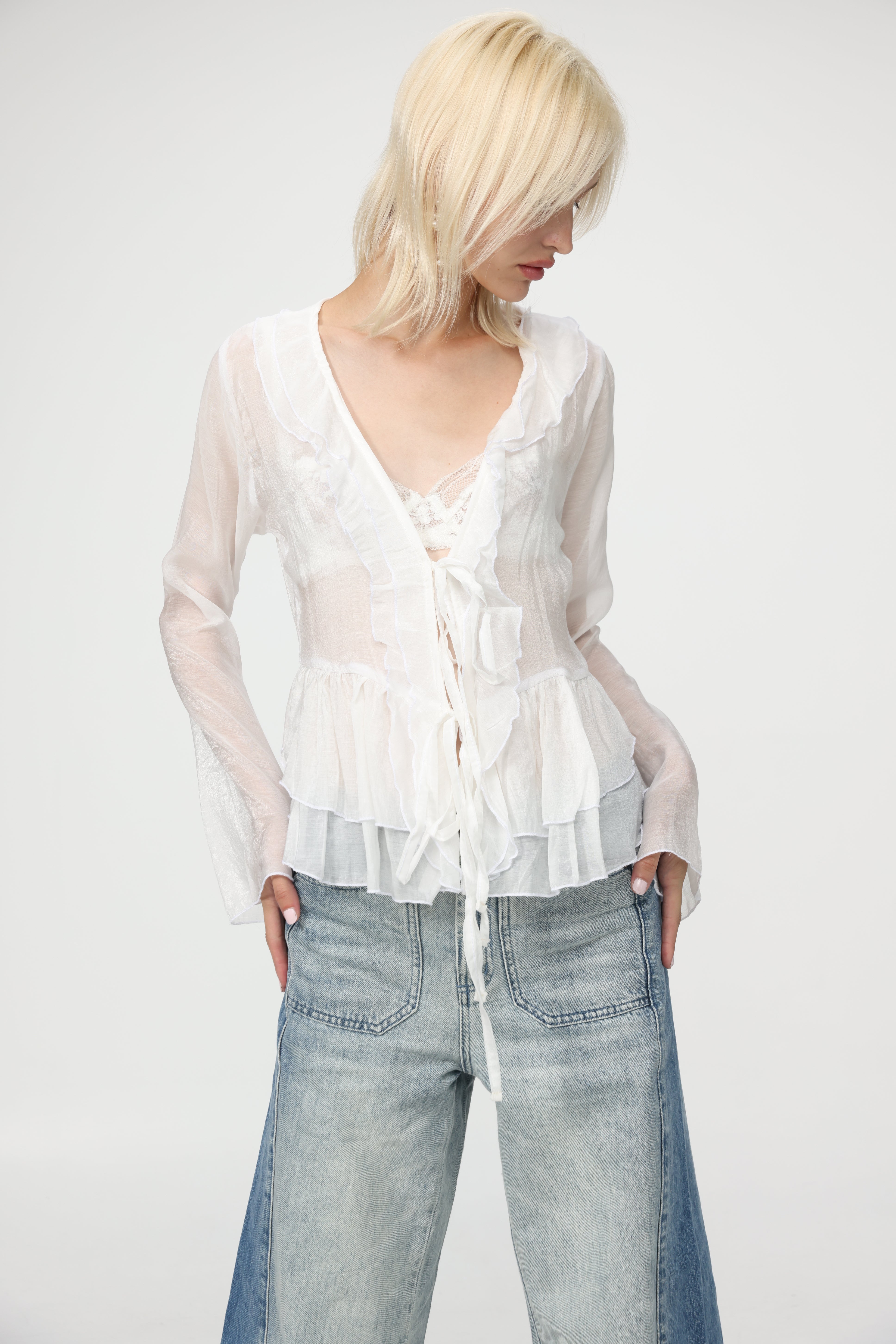 Sheer Cream Layered Blouse – SEESTARZ