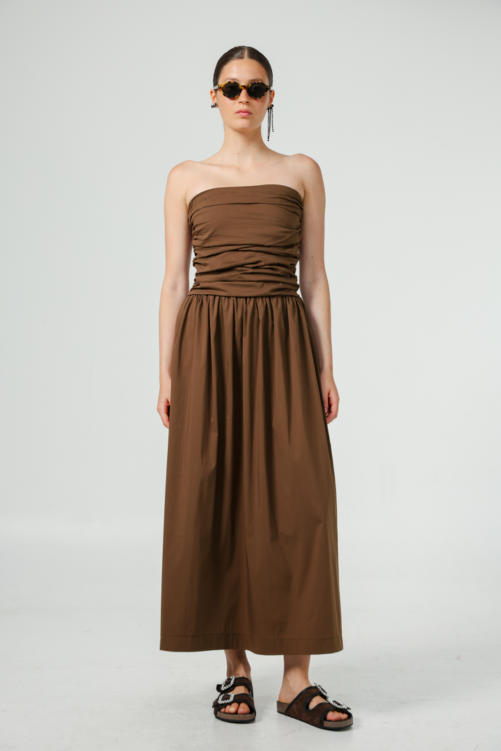 Listen Brown Strapless Dress