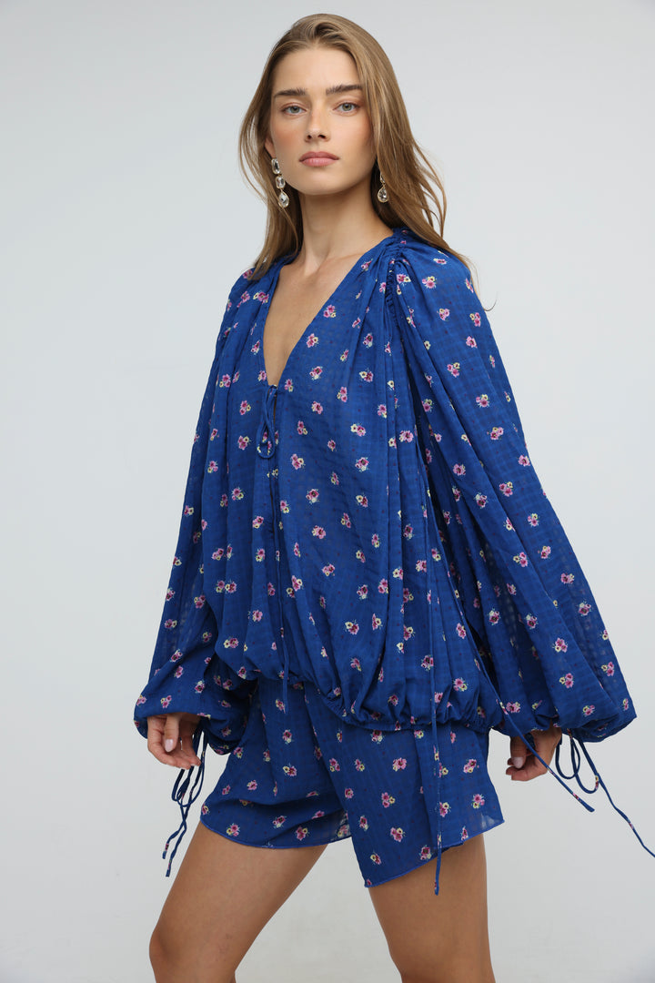 Blue Floral Tie-Front Set