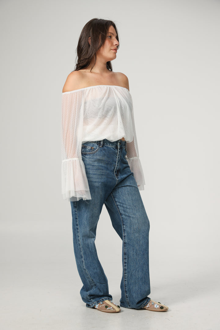 Sheer Black Off-Shoulder Mesh Top