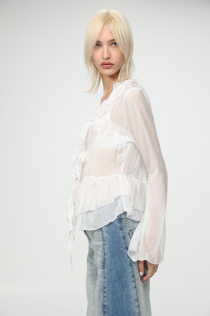 Sheer Cream Layered Blouse