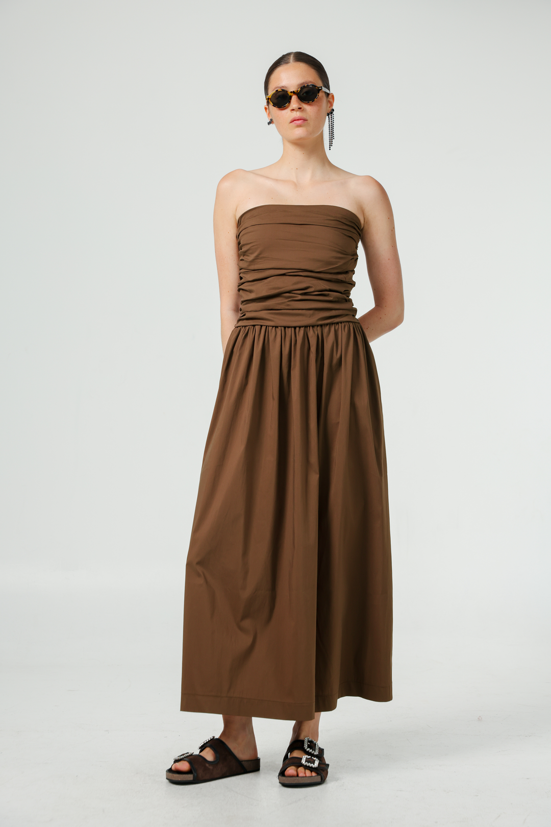 Listen Brown Strapless Dress