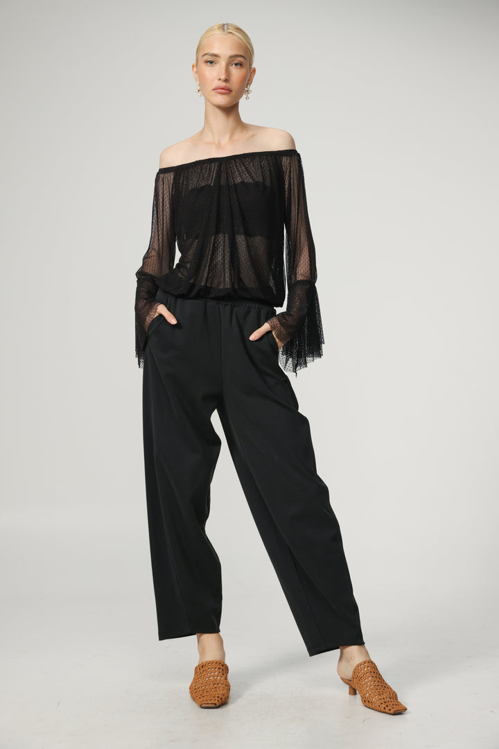 Sheer Black Off-Shoulder Mesh Top