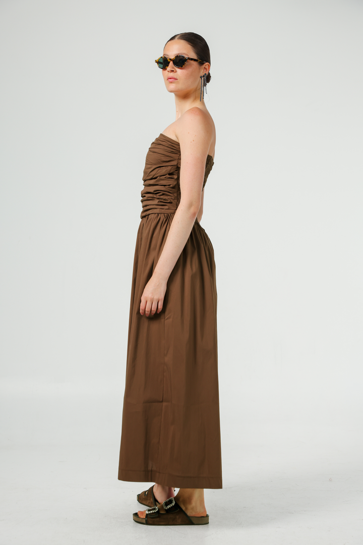 Listen Brown Strapless Dress