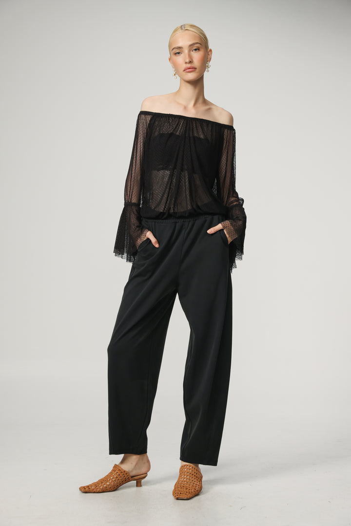 Sheer Black Off-Shoulder Mesh Top