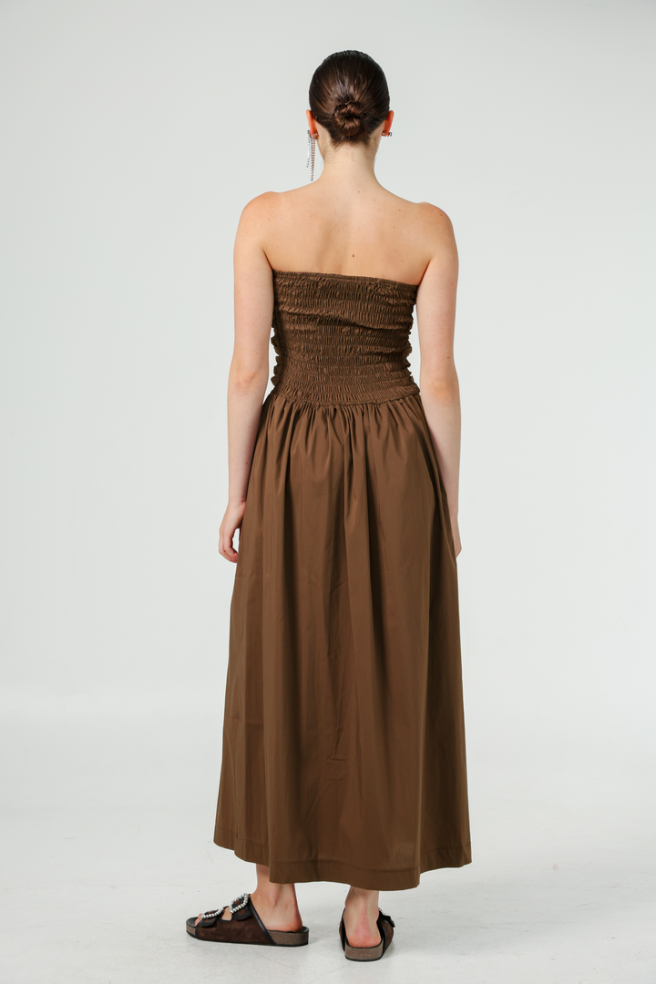 Listen Brown Strapless Dress