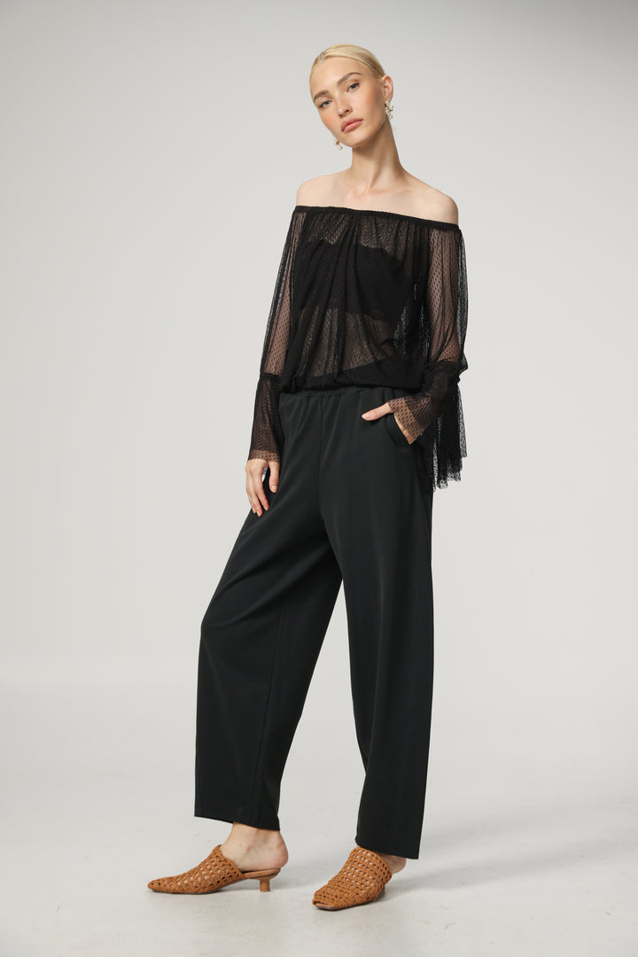 Sheer Black Off-Shoulder Mesh Top