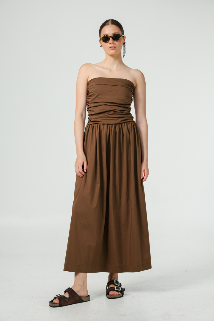Listen Brown Strapless Dress