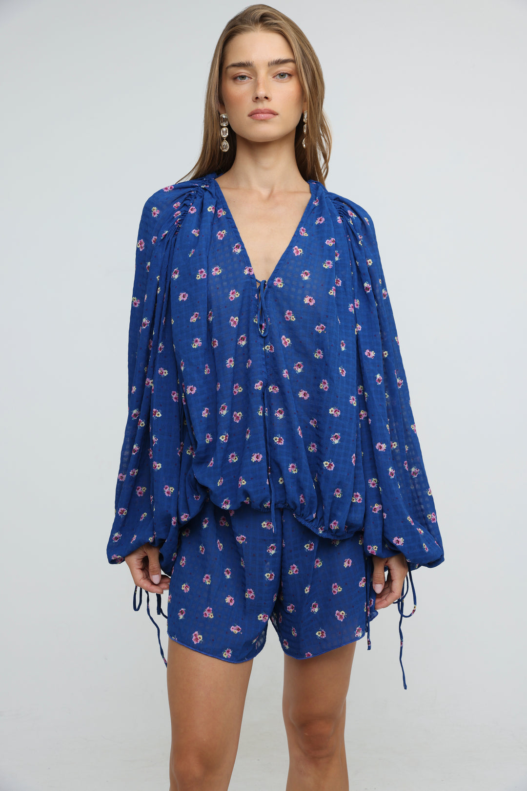 Blue Floral Tie-Front Set