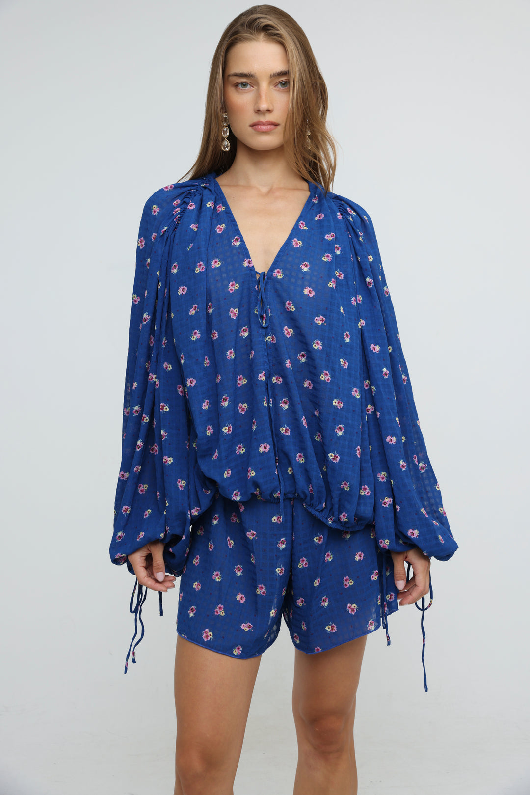 Blue Floral Tie-Front Set