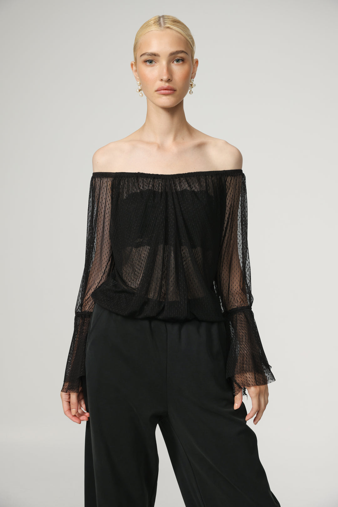 Sheer Black Off-Shoulder Mesh Top