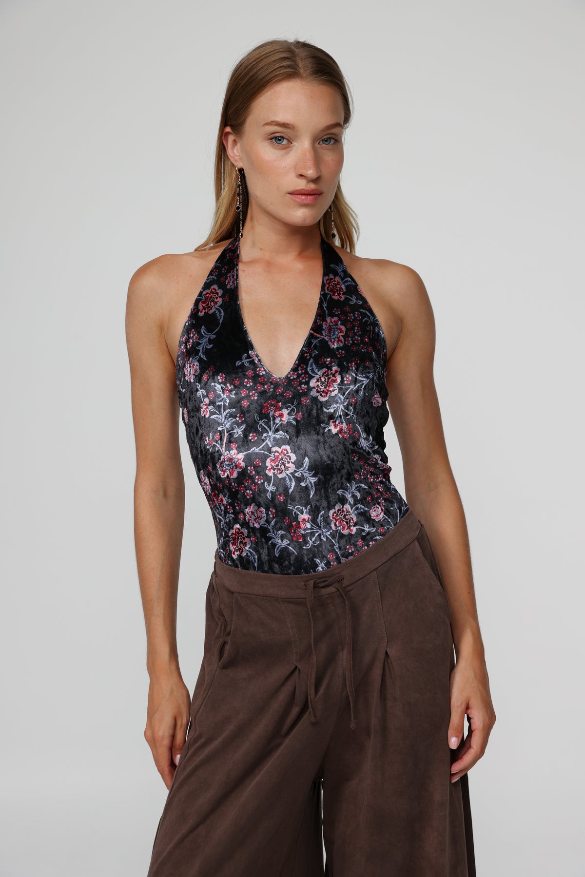 トップス fetico floral print velour bodysuits Sky Floral Velvet Bodysuit – SEESTARZ