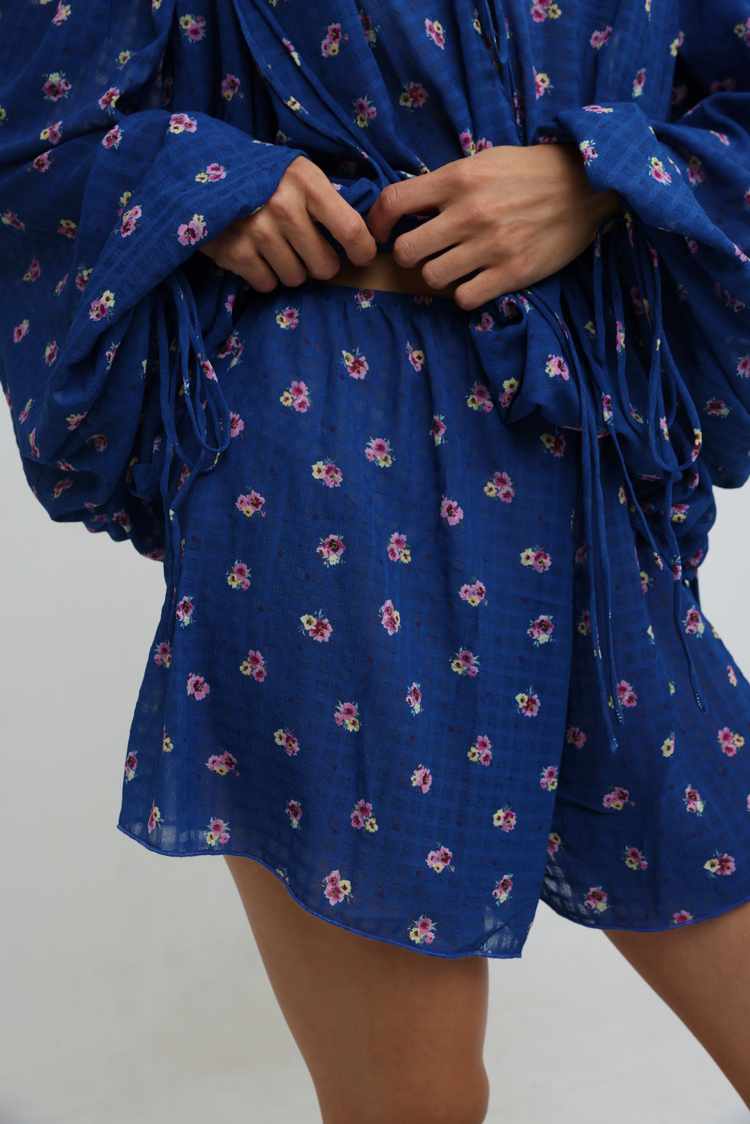 Blue Floral Tie-Front Set
