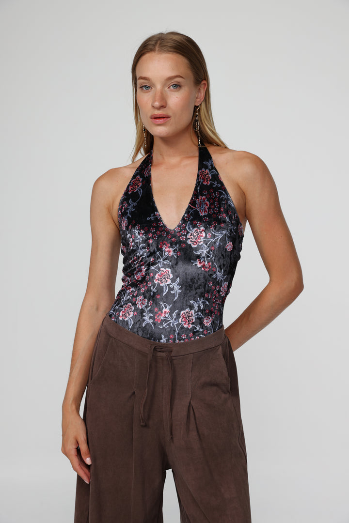 Note Floral Velvet Bodysuit