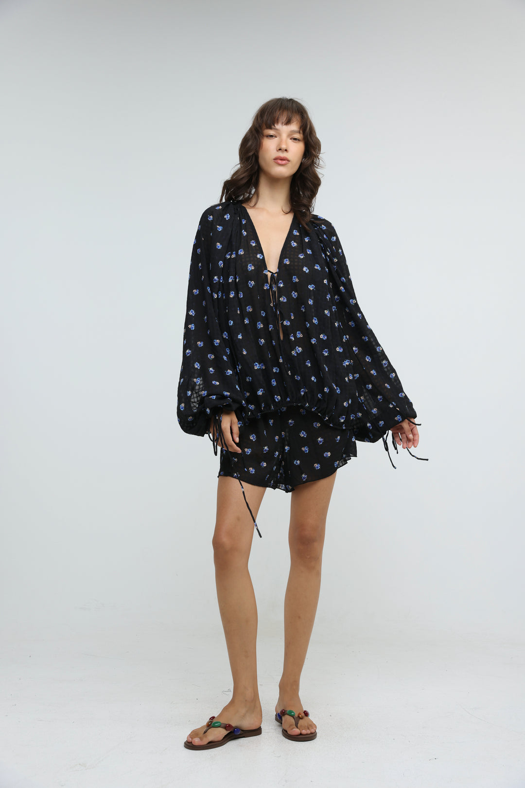Black Floral Tie-Front Set