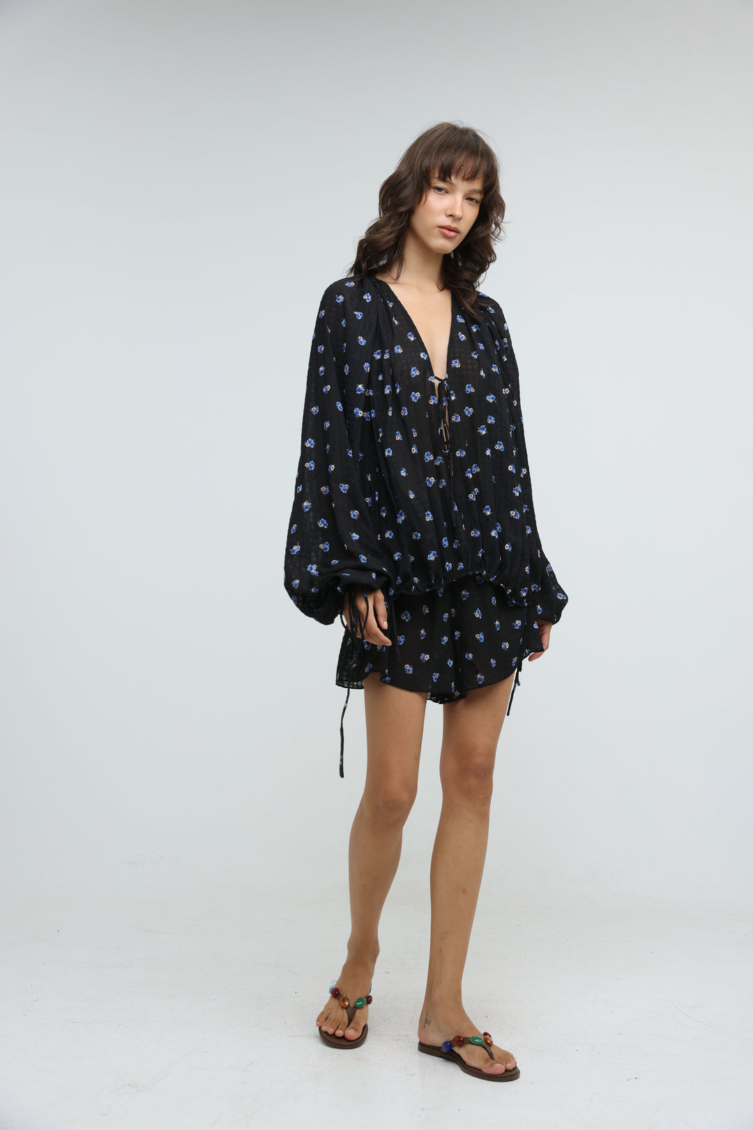 Black Floral Tie-Front Set