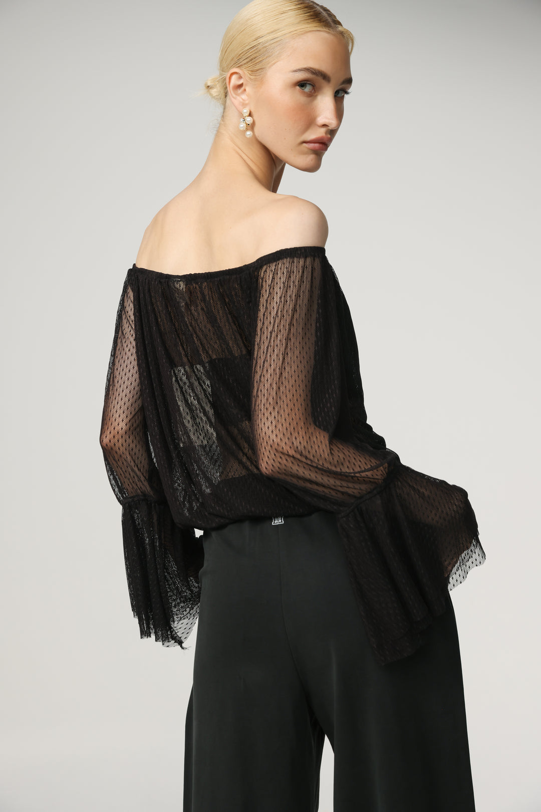Sheer Black Off-Shoulder Mesh Top