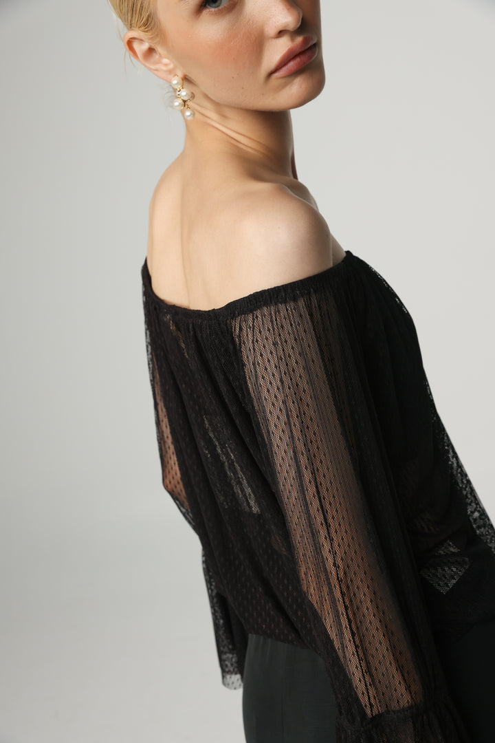 Sheer Black Off-Shoulder Mesh Top